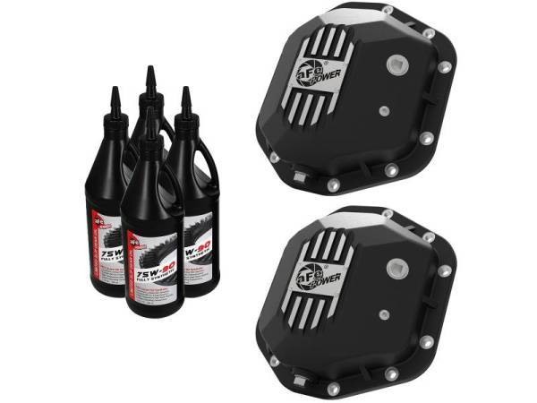 aFe - aFe Power Pro Series Dana 44 Front & Rear Diff Cover Black w/ Mach Fins 97-18 Jeep Wrangler (TJ/JK) - 46-7111BB