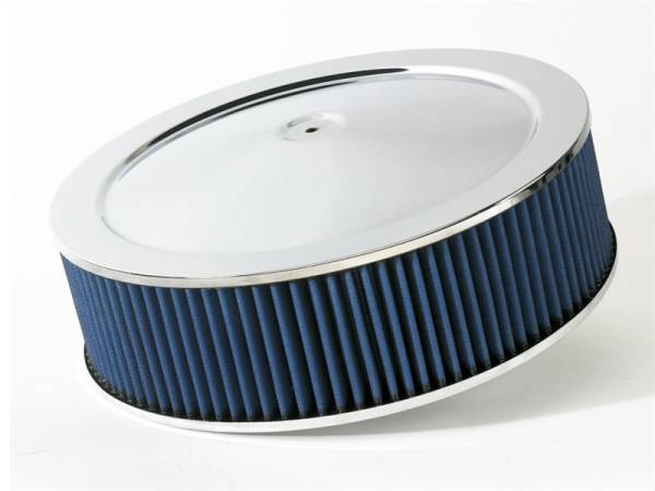 aFe - aFe MagnumFLOW Air Filters Round Racing P5R A/F Chrome Assy 14x4: Blk/Blue E/M 18-21402