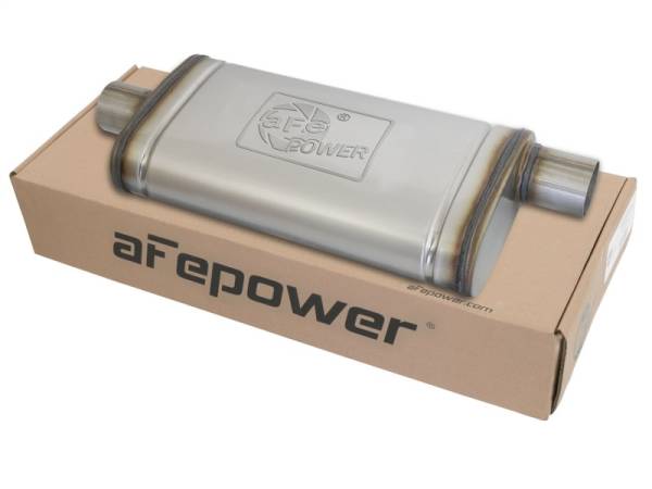 aFe - aFe MACHForce XP SS Muffler 2.5in Center Inlet / 2.5in Offset Outlet 18in L x 9in W x4in H Body 49M00019
