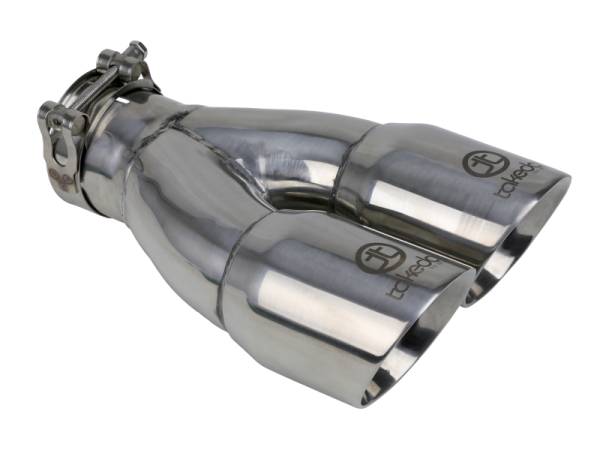 aFe - aFe Takeda 2.5in 304 Stainless Steel Clamp-on Exhaust Tip 2.5in Inlet 3in Dual Outlet - Polished 49T25364-P10