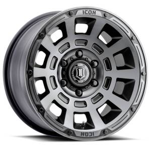 ICON Thrust 17x8.5 5x150 25mm Offset 5.75in BS Smoked Satin Black Tint Wheel - 2817855557SSBT