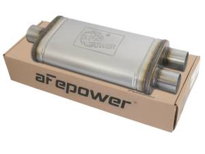 aFe - aFe MACHForce XP SS Muffler 2.5in Center Inlet / 2.5in Dual Outlets 18in L x 9in W x 4in H Body 49M00009 - Image 1