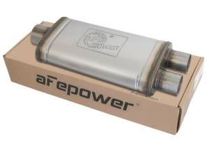 aFe - aFe MACHForce XP SS Muffler 3in Center Inlet / 2.5in Dual Outlets 18in L x 9in W x4in H Body 49M00018 - Image 1